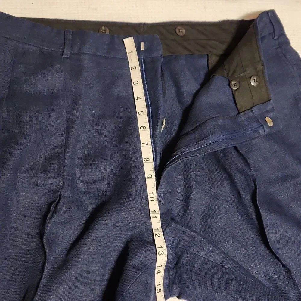 Union made Ralph Lauren 70's navy linen pleated front plus size pant  38
